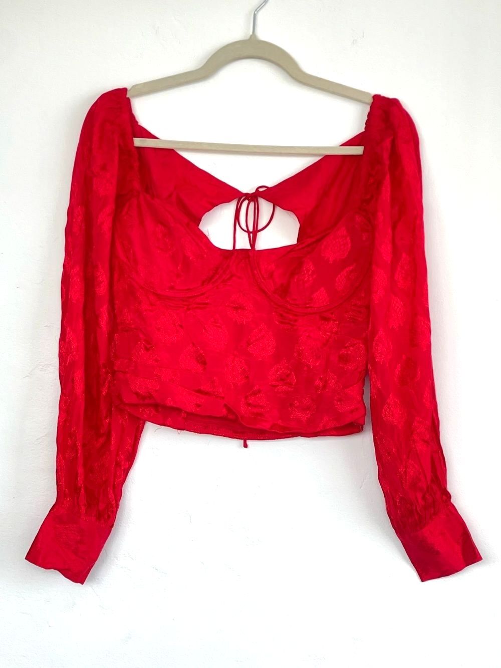 Majorelle Red Long-Sleeve Tie-Back Bustier Blouse Medium